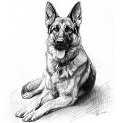 german shepherd dog full body pencil sketch portrait --ar 1:1