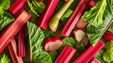 Seamless Rhubarb Patterns: Enhanced by Natural Lighting for Freshness and Organic Appeal