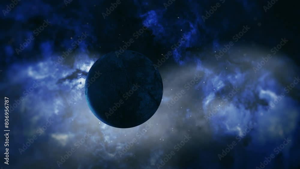 Wall mural space scence abstract dark blue alien planet exploration through outer space towards in the cloud ga