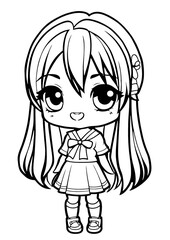 Fototapeta premium Cute Chibi Coloring Page: Delightful, Playful, and Perfect for Fun.