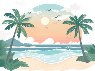 Obraz premium Design a beach calligraphy illustration with lettering for a summer poster. Use it on clothes, cards, badges, icons, postcards, banners, tags, and stickers for a fun greeting.