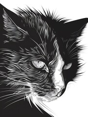 black and white cat portrait