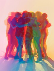a group of happy hugging diverse fridends. A concept that emphasizes community humanities, friendship, and love. generative AI