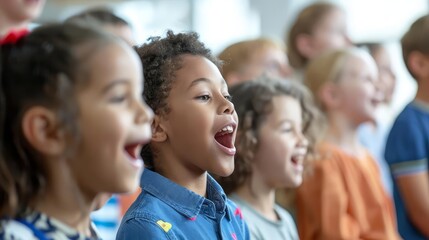 choral unity diverse group of school children singing together music education concept