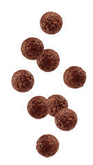 Falling corn ball, isolated on white background, full depth of field