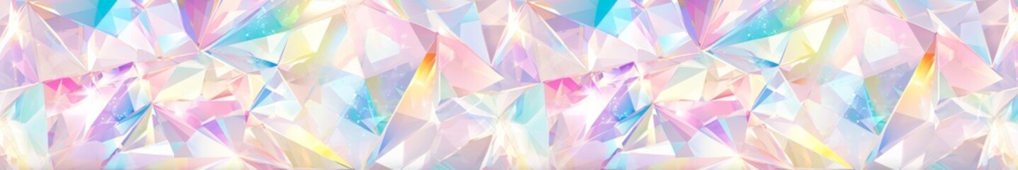 Abstraction with crystals and shimmers in iridescent and warm pastel colors. Ultra-wide. Copy space