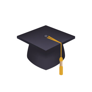An illustration of bachelor cap icon used in elementary, high school, university, and graduation ceremonies. Bachelor cap isolated on white background. 