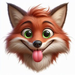 Obraz premium a photorealistic whimsical cartoon Fox with a mischievous grin. The Fox has green eyes and long fur