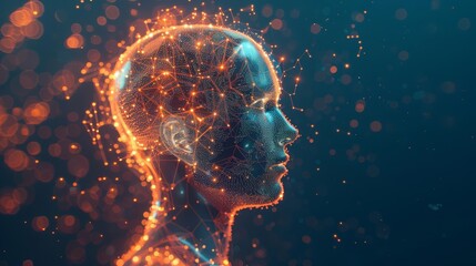 futuristic human head with glowing neurons in brain digital transformation concept 3d illustration