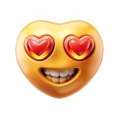Joyful Love Emoji with Heart-Shaped Eyes, Romantic Expression on a White Background