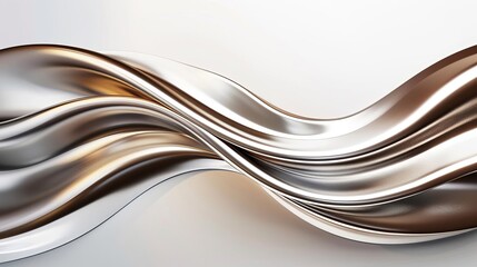 glossy metallic 3d shape with flowing border on white background abstract illustration