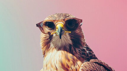 Imaginative animal idea Hawk bird wearing sunglasses