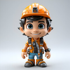 Fototapeta premium 3D Render of a Little Boy construction worker with helmet and safety equipment