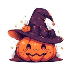 Cute pumpkin witch. Kawaii style. Perfect for Halloween.