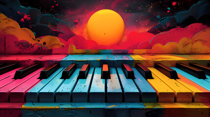piano with music notes,
Vibrant Piano Keyboard Background for World Music