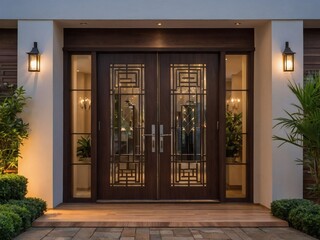 Discover the perfect entrance, with a brown automatic wooden door, marrying functionality and style to create an inviting and sophisticated entryway.