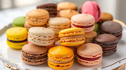 Obraz premium Colorful food photography, sweet macarons, sweets table