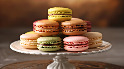 Fototapeta premium Colorful food photography, sweet macarons, sweets table