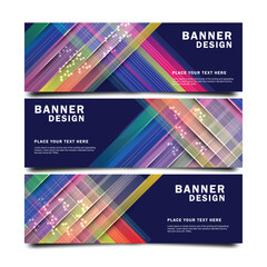 Set of Overlap Gradient abstract blue colourful Memphis wide banner design background