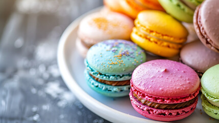 Obraz premium Colorful food photography, sweet macarons, sweets table