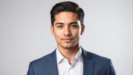 young hispanic businessman studio portrait on plain white background from Generative AI