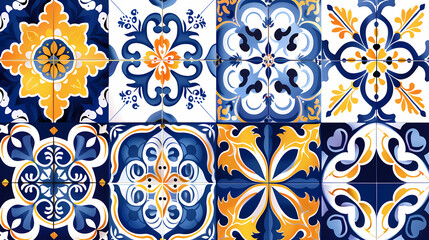Traditional ornate portuguese tiles azulejos ,vector image - obrazy, fototapety, plakaty