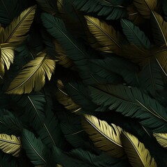Gold Leaf Pattern on Black with Shining Black Stripes