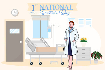 Vector banner of National Doctors Day. International holiday, congratulations.