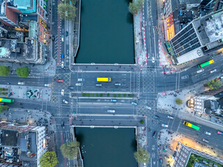 Aerial view of O'connel Bridge, Dublin, Ireland