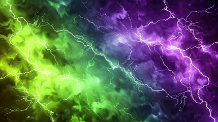 Storm-inspired design with neon lime and electric purple lightning on a dark sky.