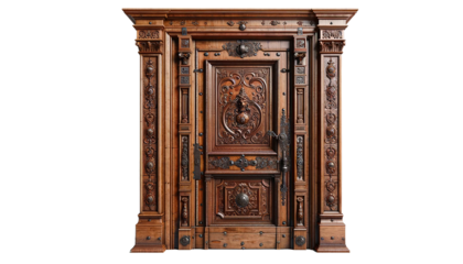 Old vintage wooden door isolated on white background
