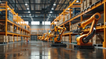 modern automotive warehouse with efficient inventory management system robotic arms handling car parts hightech supply chain logistics concept