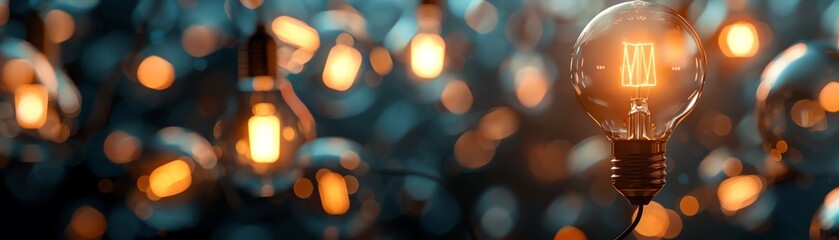 Fototapeta premium An incandescent light bulb with a glowing tungsten filament