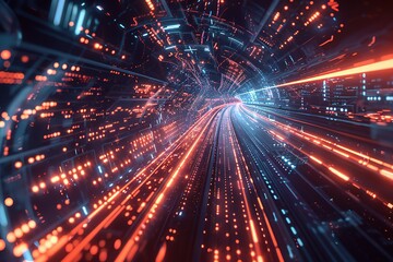 Obraz premium 3d illustration of abstract technology tunnel with glowing lines, Ai Generated