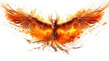 Molten phoenix watercolor illustration - Generative AI. Molten, phoenix, fire, wings.