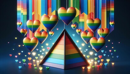 Hängende Herzen und ein Dach aus Regenbogen ,  Pride, LGBT Community