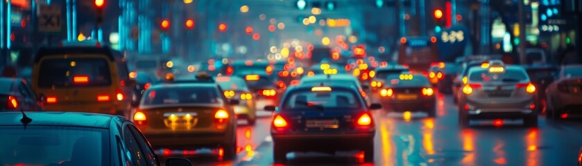 Traffic jam amidst traffic lights in a congested urban road