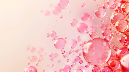 Abstract image featuring a multitude of soft pink bubbles floating over a light gradient background. - obrazy, fototapety, plakaty