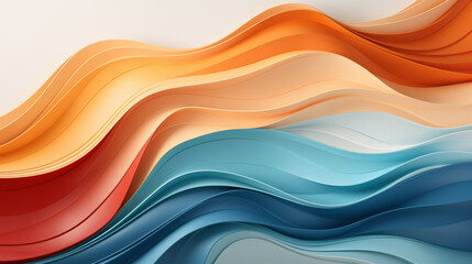 3D render of a colorful abstract background with waves and curves using an orange, blue, and red palette.