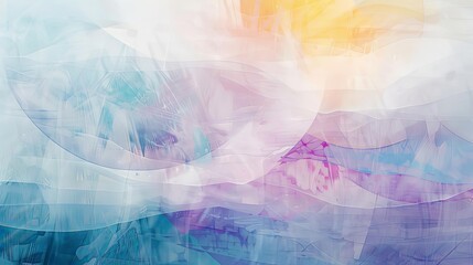 abstract composition with transparent layers and ethereal colors featuring a red, green, blue, yellow, and white color scheme
