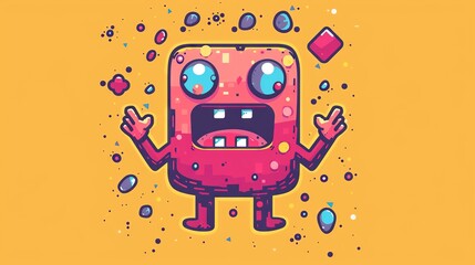 Obraz premium Illustrate a whimsical pixel art character bursting with personality on the T-shirt, showcasing a fun and energetic vibe perfect for young audiences