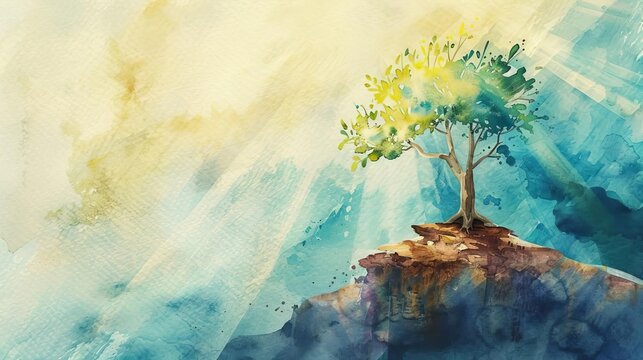 tiny mustard seed growing into majestic tree watercolor illustration of faith and growth