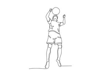 One continuous line drawing of young Football player is heading the ball. Football freestyle sport concept. Single line draw design vector illustration
