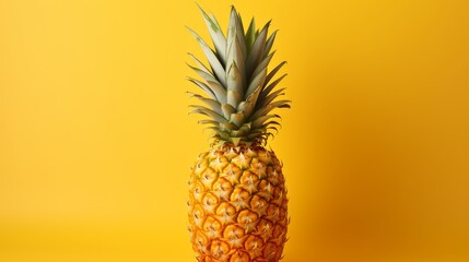 A vibrant pineapple rests on a sunny yellow background - Powered by Adobe