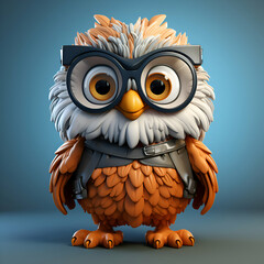 Cute cartoon owl with glasses on a blue background