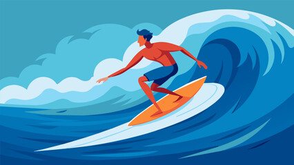 A surfer paddling through rough waves never losing their balance or determination.. Vector illustration
