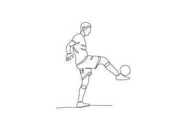 One continuous line drawing of young Football players are juggling the ball. Football freestyle sport concept. Single line draw design vector illustration
