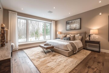A luxurious bedroom with modern furnishings and elegant decor, offering a cozy retreat.