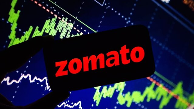 Konskie, Poland - March 17, 2024: Zomato company logo displayed on mobile phone