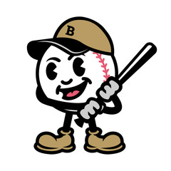 Baseball in the form of a cartoon character with a bat.
